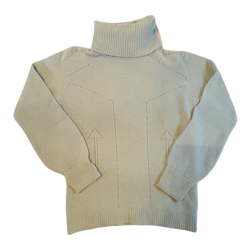 Kitty Hawk Turtleneck Sweater Womens Medium Blue Lambswool Angora Pointelle Knit